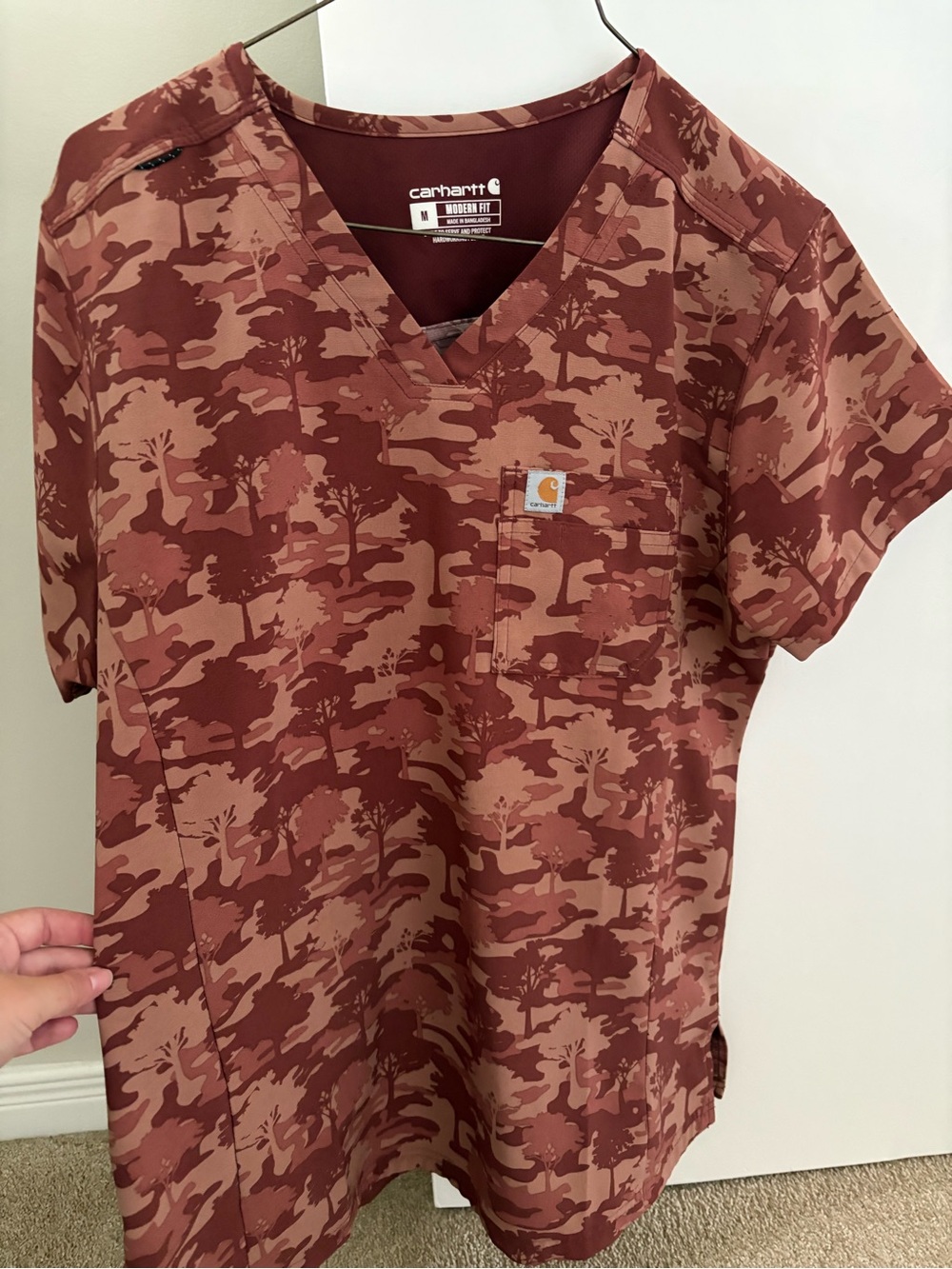 Carhartt Womens Red Camo V-Neck Scrub Top